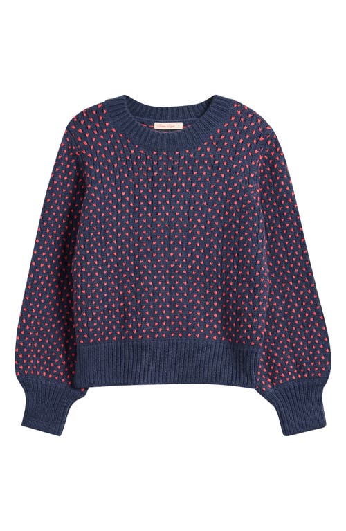 Marine Layer Alma Heart Stitch Crewneck Sweater In Blue