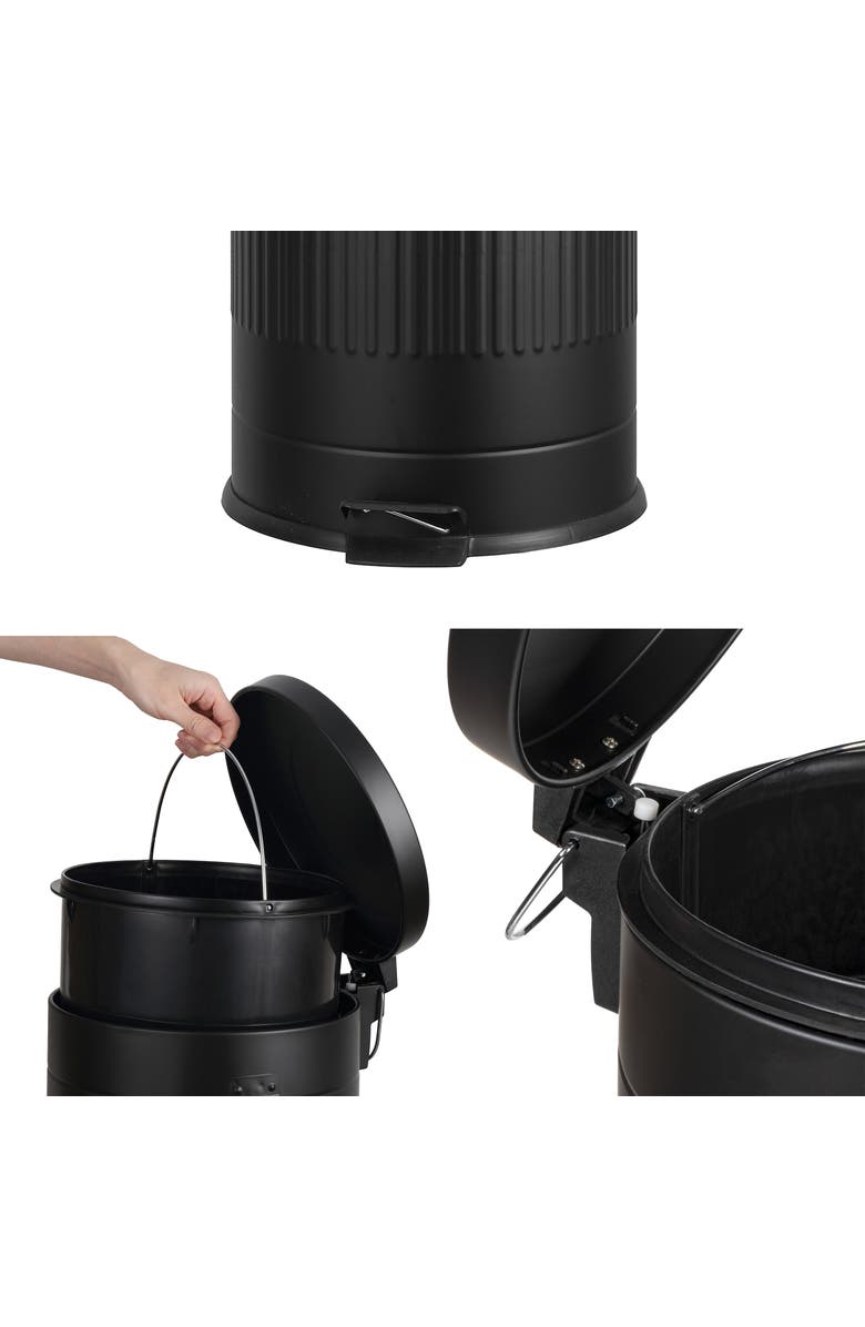 HAPPIMESS Theo Retro 8-Gallon Step Trash Can with Soft-Close Lid and Mini Trash Can, Alternate, color, Charcoal Black