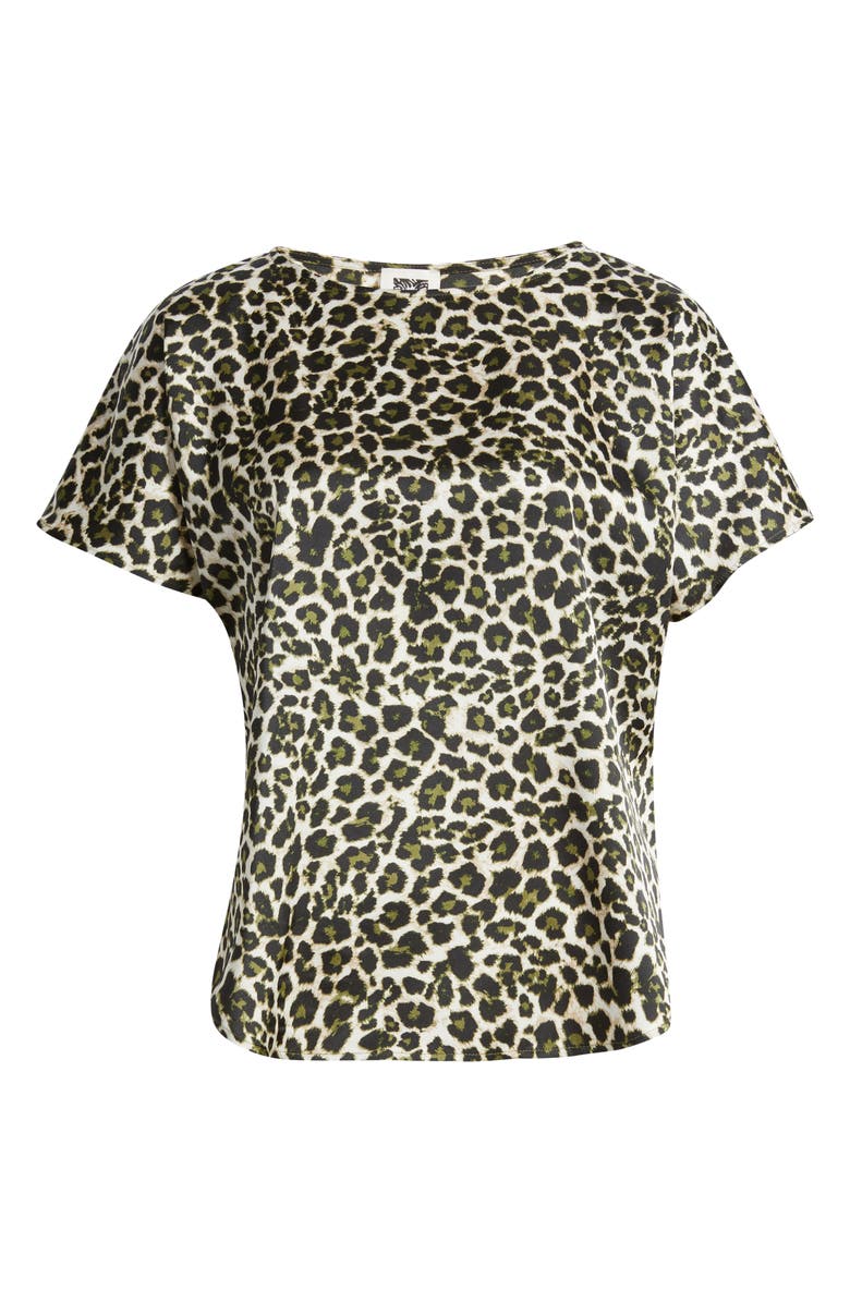 Anne Klein Leopard Print Short Sleeve Top, Alternate, color, Bay Leaf Multi