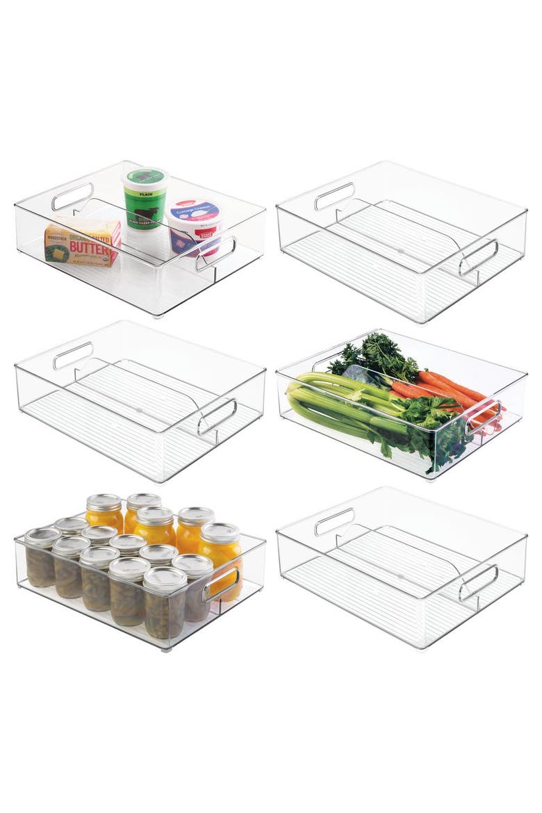 Divided Pantry Bin with Handles for Pantry, Refrigerator, or Freezer - Set of 6 - Clear, Main, color, Clear