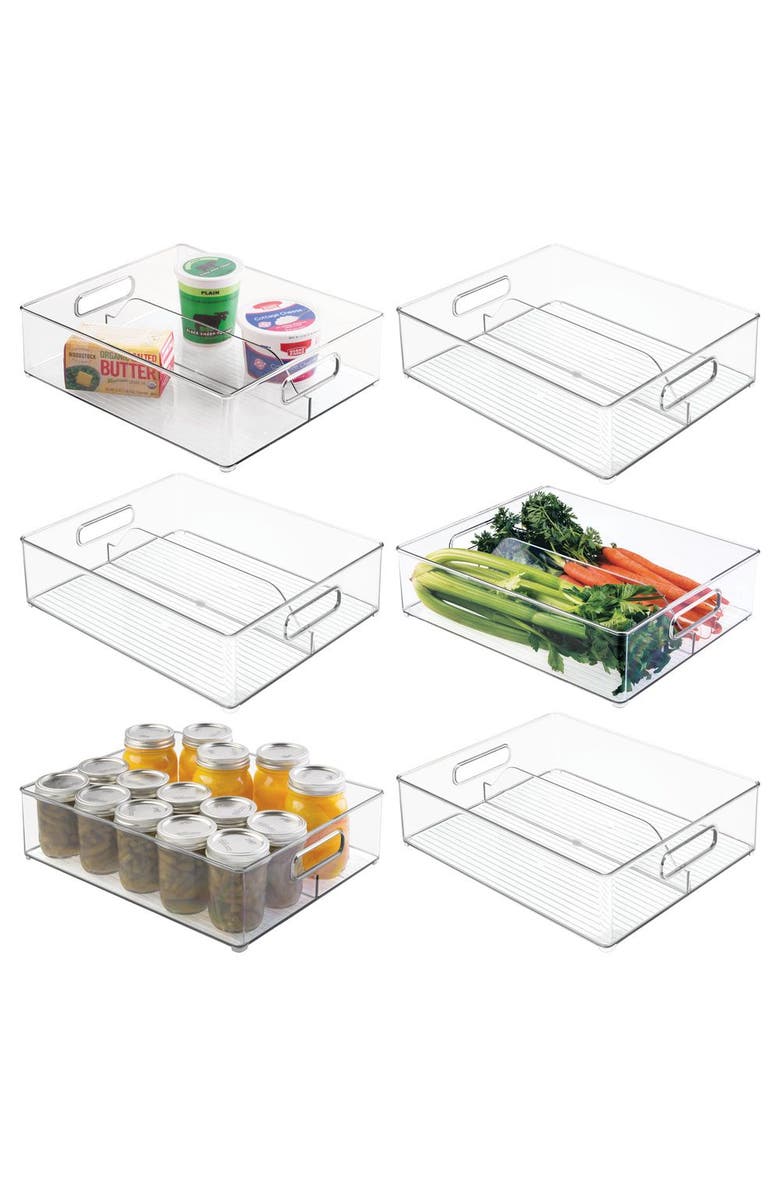 mDesign Divided Pantry Bin with Handles for Pantry, Refrigerator, or Freezer - Set of 6 - Clear, Main, color, Clear