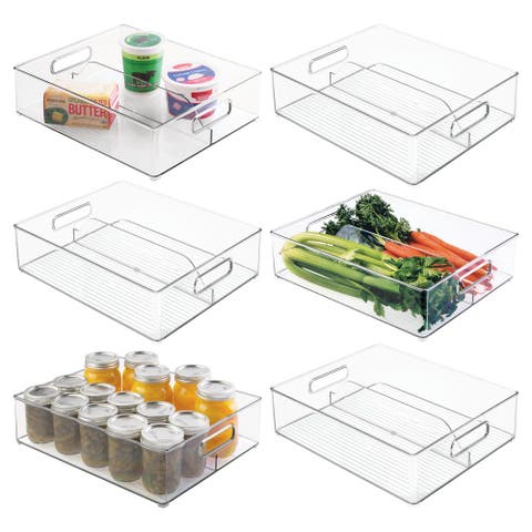 Divided Pantry Bin with Handles for Pantry, Refrigerator, or Freezer - Set of 6 - Clear
