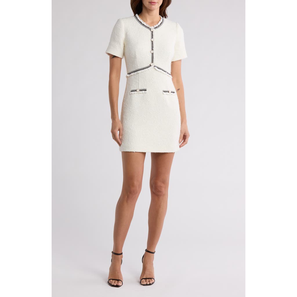 Zoe And Claire Lace Trim Tweed Minidress In Ivory