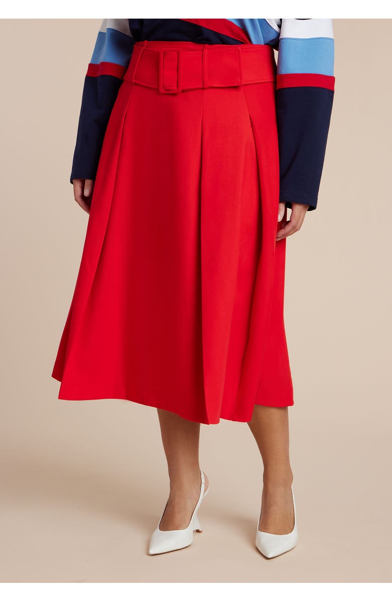 ELOQUII Pleated Belted Midi Skirt, Alternate, color, Red