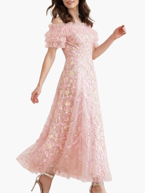 Ribbon Heart Off-shoulder Ankle Gown