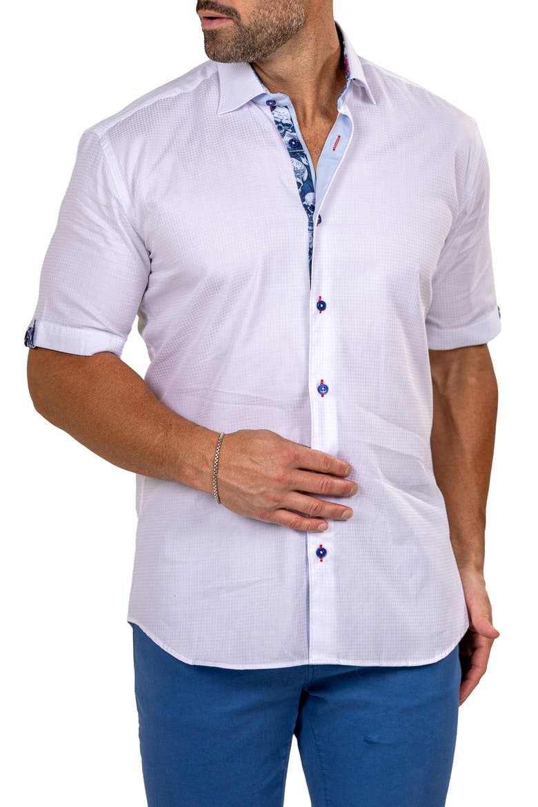 Galileo Marty Short Sleeve Cotton Button-Up Shirt, Alternate, color, WHITE