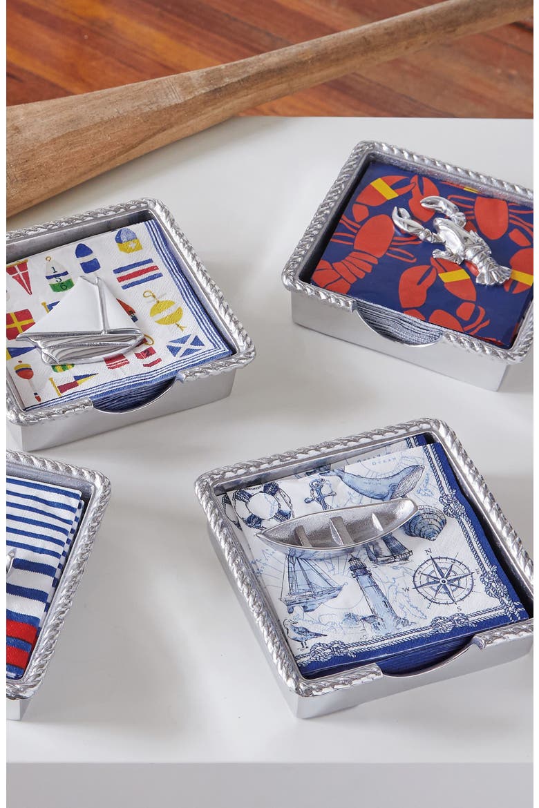 Lobster Rope Napkin Box Set, Alternate, color, SILVER