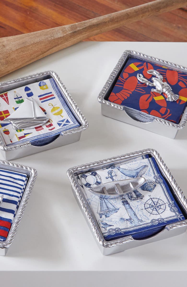 Mariposa Lobster Rope Napkin Box Set, Alternate, color, Silver