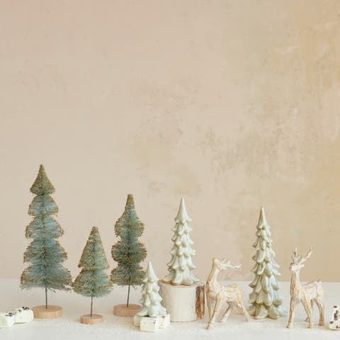 Stoneware Tree Figurine with Reactive Glaze, Light Green