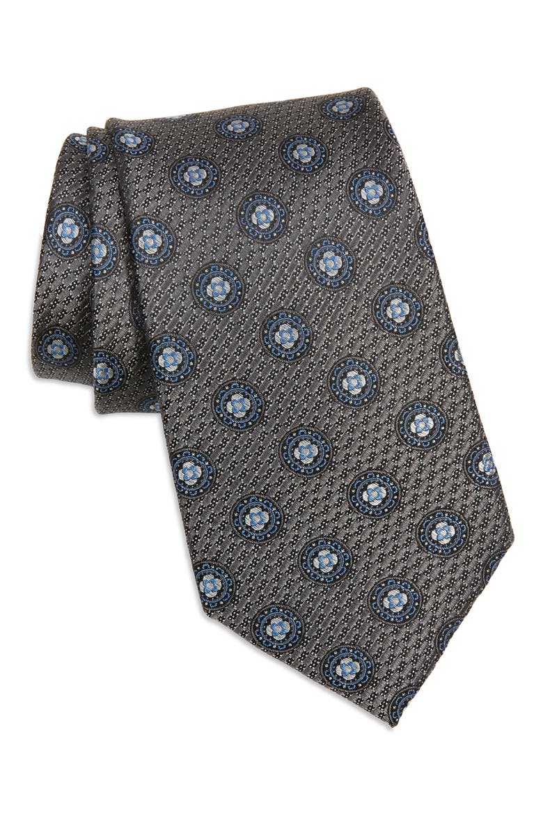 Nordstrom Travis Medallion Silk Tie, Main, color, BLACK