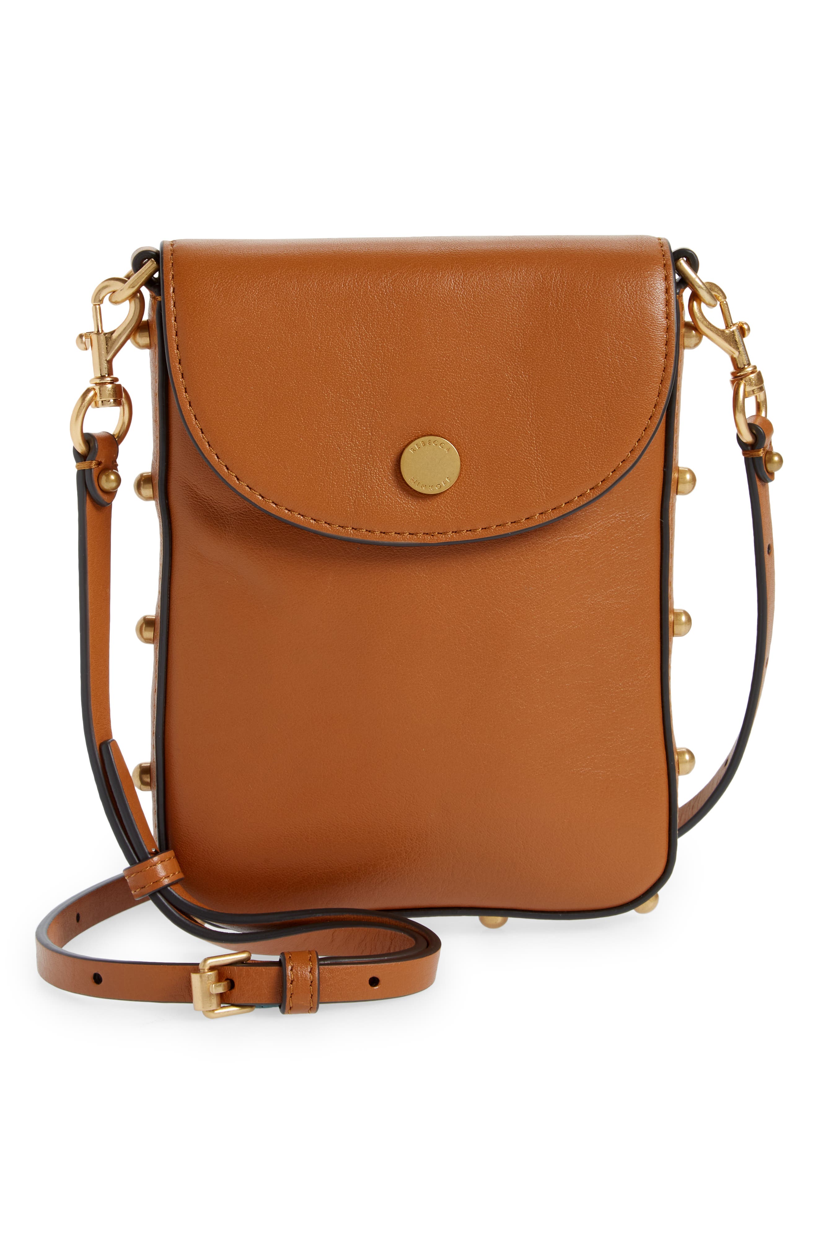 Envelope Leather Phone Crossbody Bag, Main, color, CARAMELLO