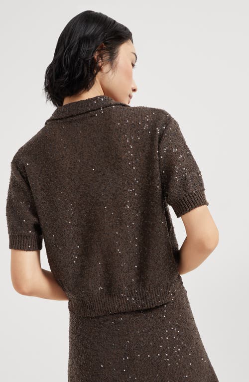 Brunello Cucinelli Dazzling Texture Polo In Chocolate