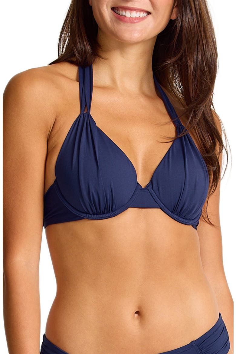 Pearl Underwire Halter Bikini Top, Main, color, MARE NAVY