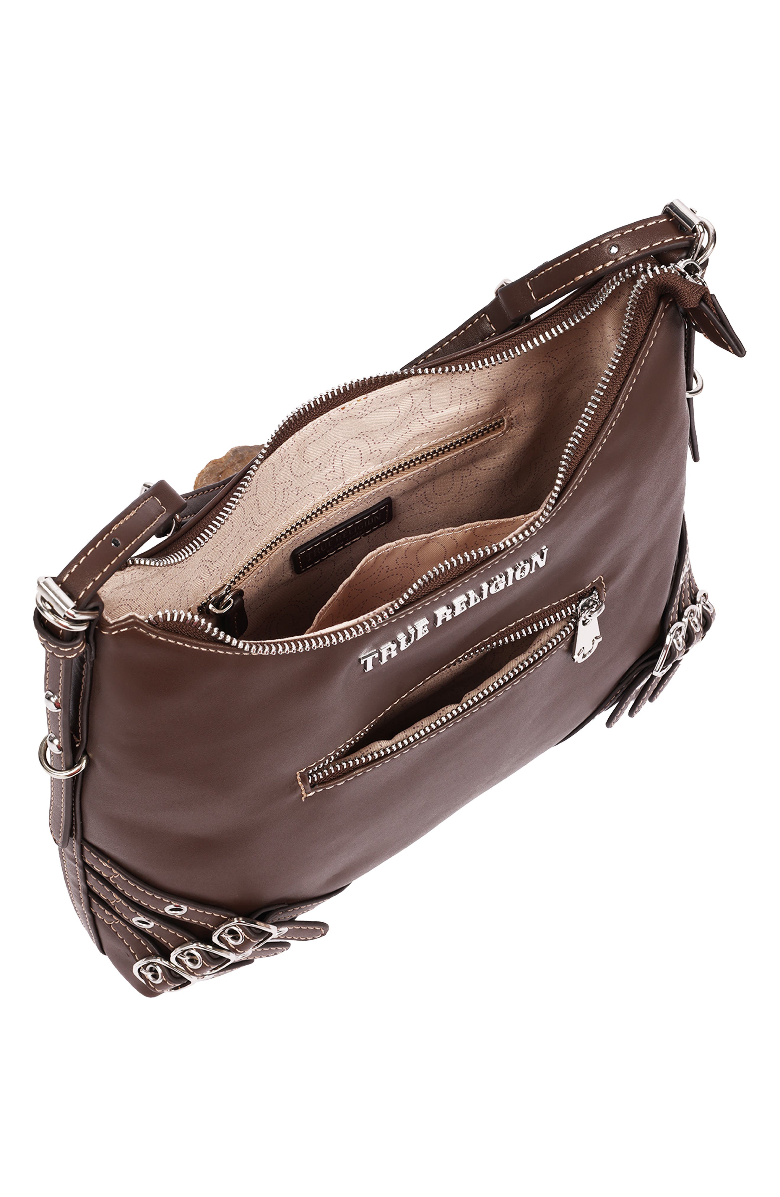 Large Triple Strap Faux Leather Hobo, Alternate, color, CHOCOLATE