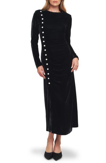 Flying Tomato Velvet Long Sleeve Midi Dress In Black