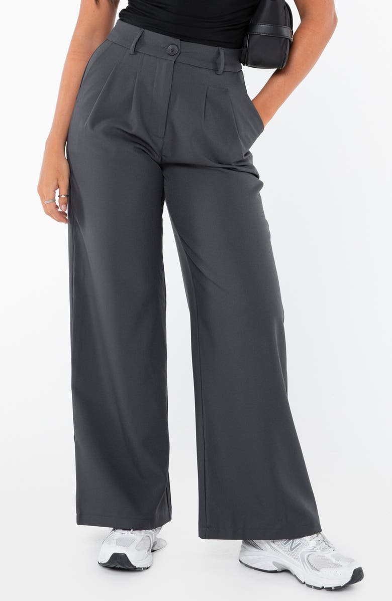 Princess Polly Archer Pleated High Waist Straight Leg Pants, Main, color, Slate