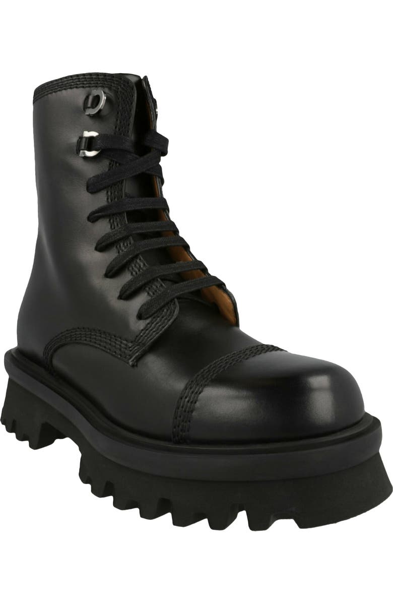FERRAGAMO Faraway Lug Sole Combat Boot, Main, color, Black