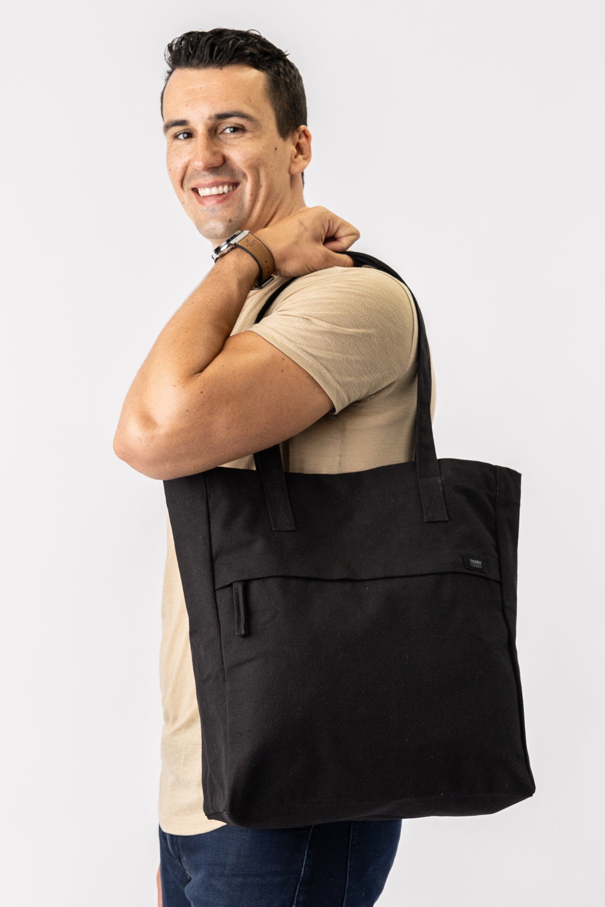 Terra Thread Organic Cotton Canvas Work Tote Bag, Alternate, color, Ivory Black