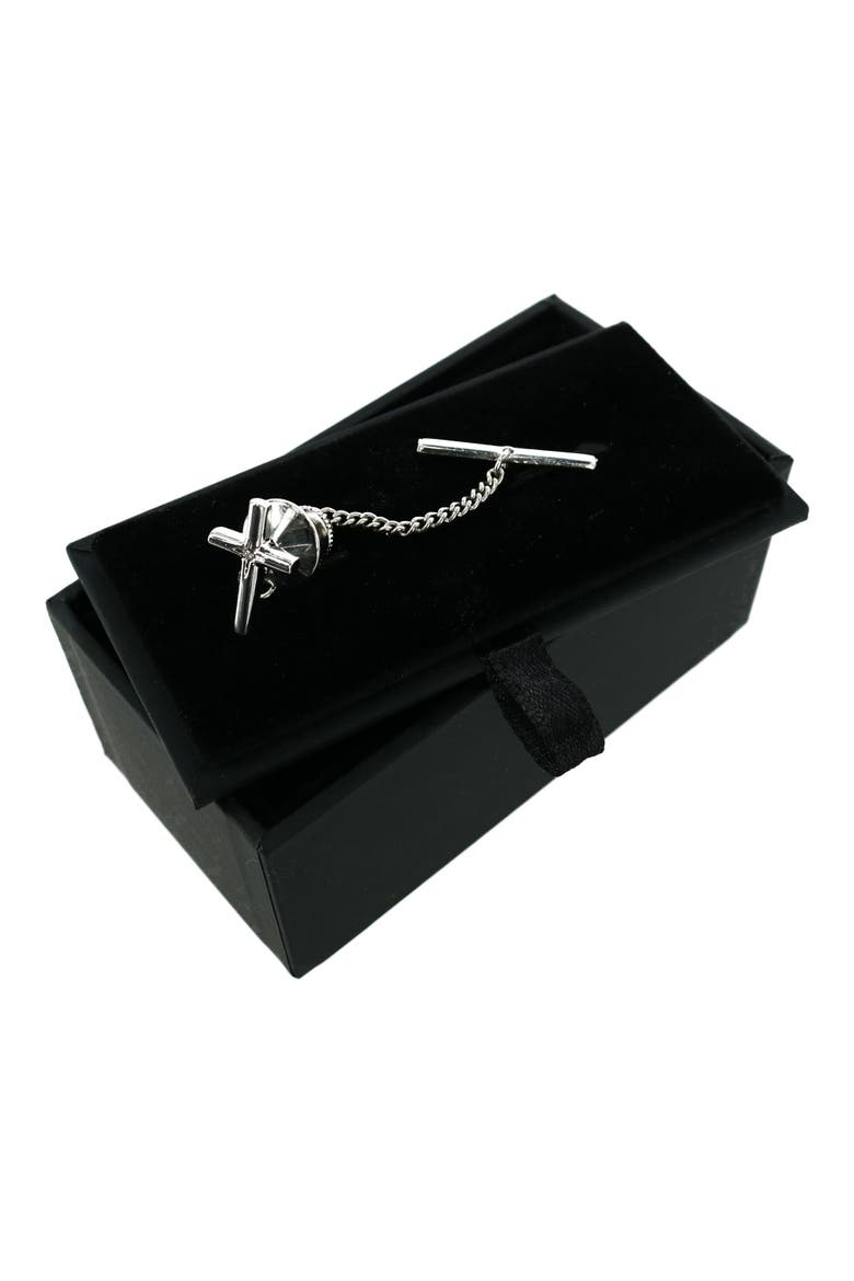 Men's Elegant Cross Tie Tack with Crystal Center for Formal Wear, Alternate, color, Silver