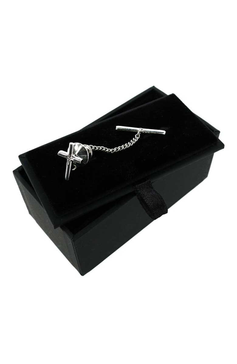 Ascentix Men's Elegant Cross Tie Tack with Crystal Center for Formal Wear, Alternate, color, Silver