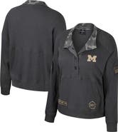 COLOSSEUM Women's Colosseum  Heather Charcoal Michigan Wolverines OHT Military Appreciation Payback Henley Thermal Sweatshirt