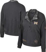 COLOSSEUM Women's Colosseum  Heather Charcoal Michigan Wolverines OHT Military Appreciation Payback Henley Thermal Sweatshirt