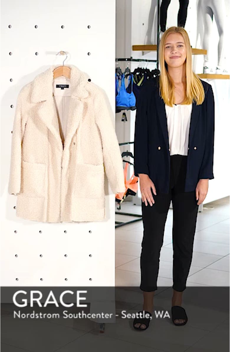 Notch Collar Curly Faux Shearling Coat, sales video thumbnail