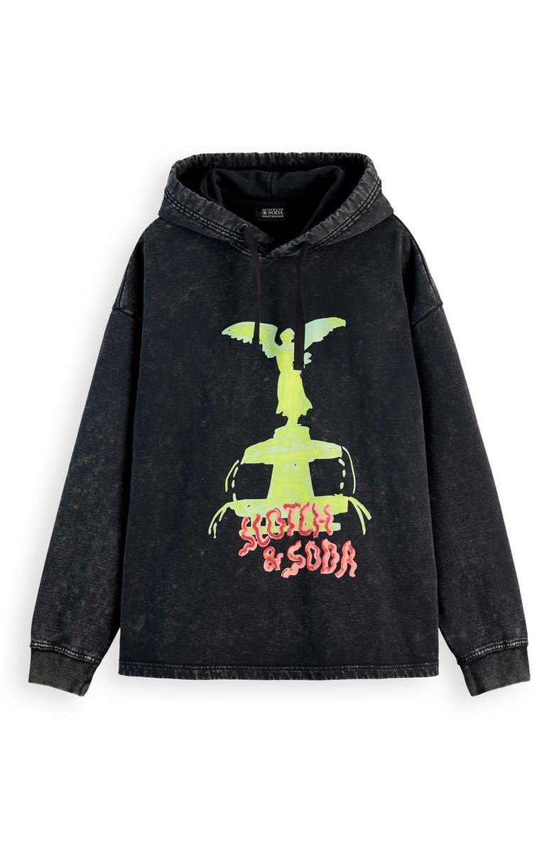 Scotch & Soda Relaxed Fit Washed Artwork Cotton Hoodie, Alternate, color, Black