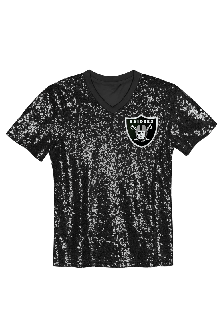 Girls Youth Maxx Crosby Black Las Vegas Raiders Sequin V-Neck Fashion Jersey, Alternate, color, Black