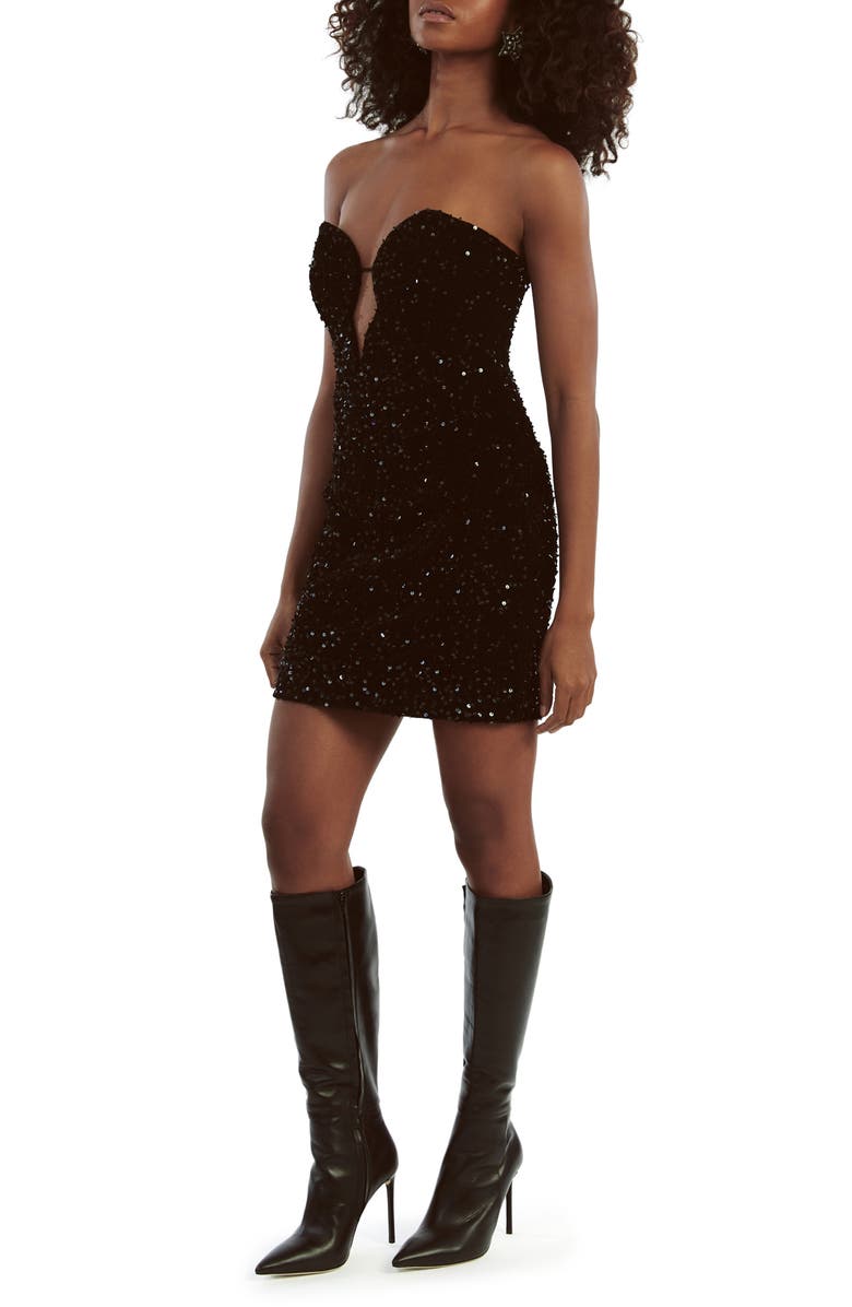 Bardot Eleni Sequin Plunge Neck Strapless Velvet Minidress, Alternate, color,