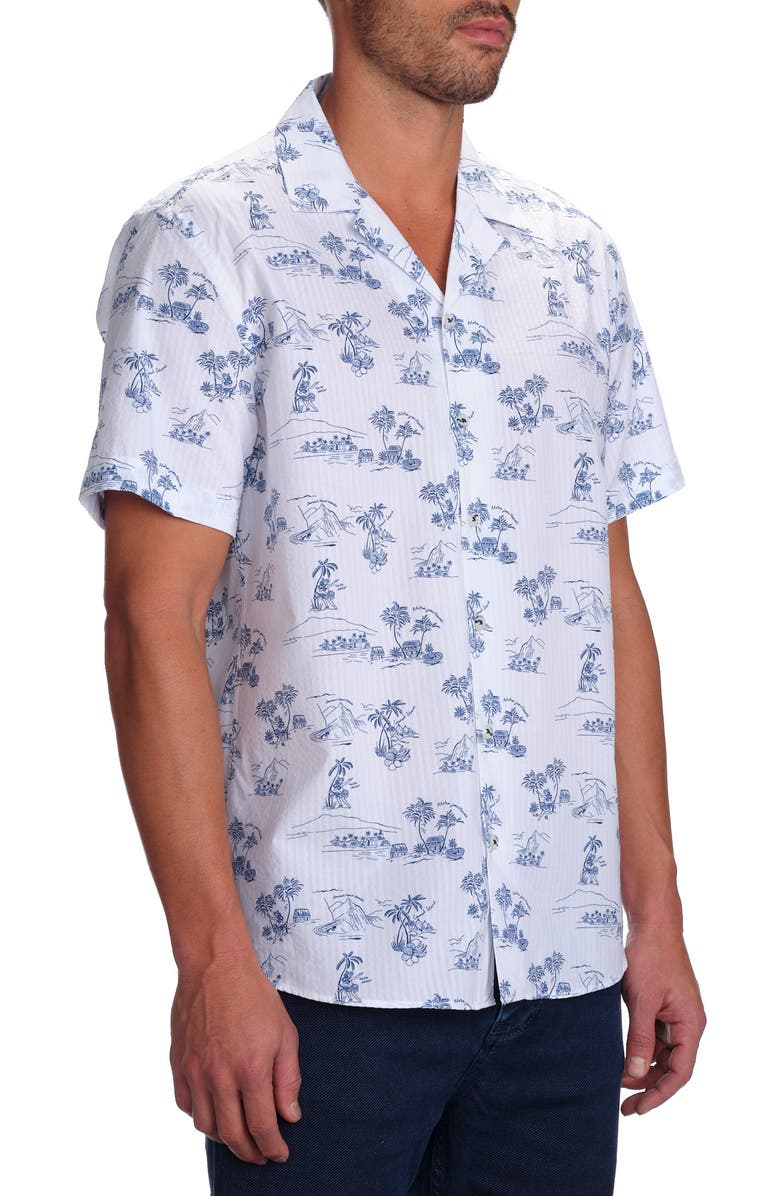 STUDIO GARNET LOS ANGELES Slim Fit Tropical Island Cotton Seersucker Camp Shirt, Alternate, color, 