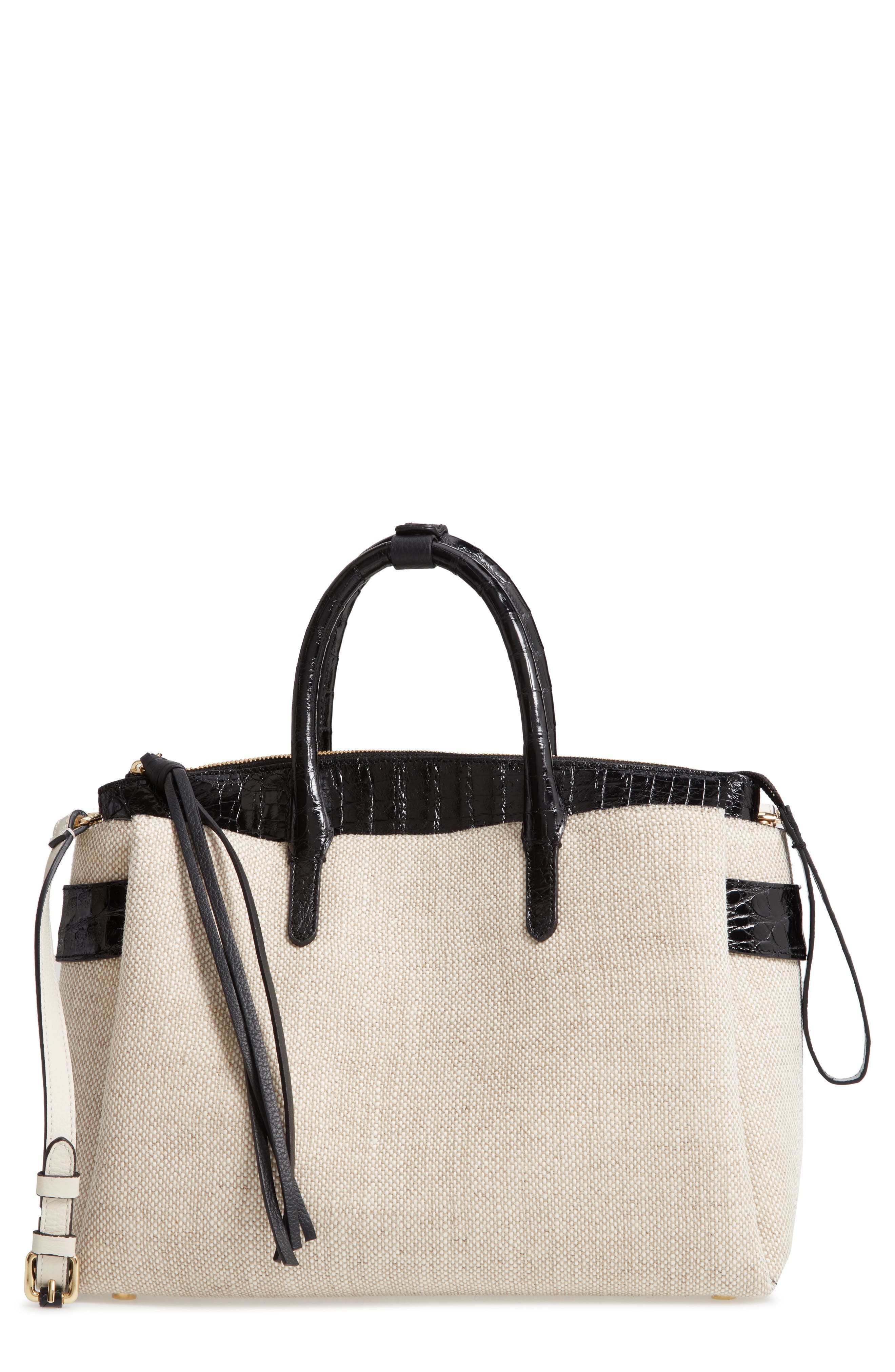 Nancy Gonzalez Large Cristie Linen & Genuine Crocodile Tote, Main, color, 