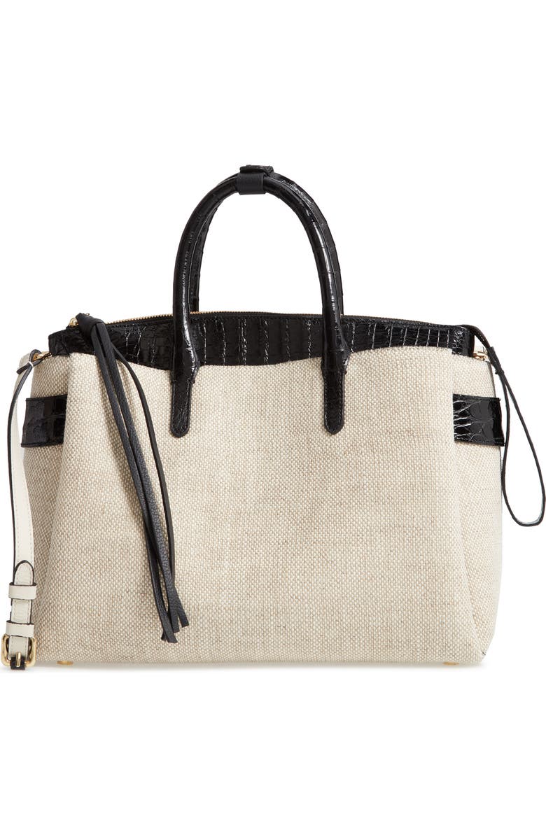 Nancy Gonzalez Large Cristie Linen & Genuine Crocodile Tote, Main, color,