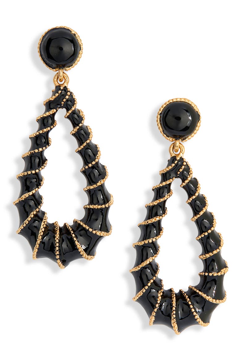 Black Enamel Teardrop Earrings, Main, color, GOLD