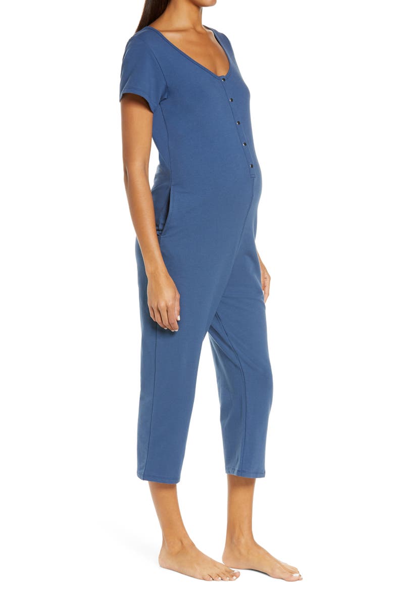 Short Sleeve Nursing/Maternity Romper, Alternate, color, INDIGO