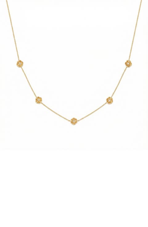 Cubic Zirconia Birthstone Flower Station Necklace