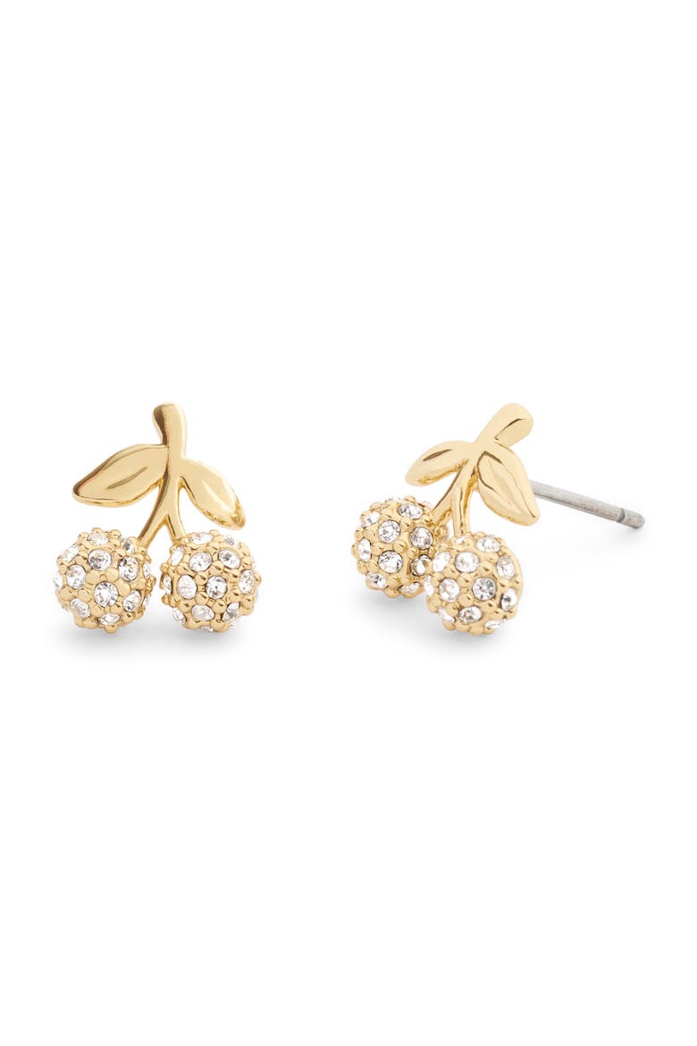 Pavé Cherry Stud Earrings, Main, color, CRYSTAL/ GOLD