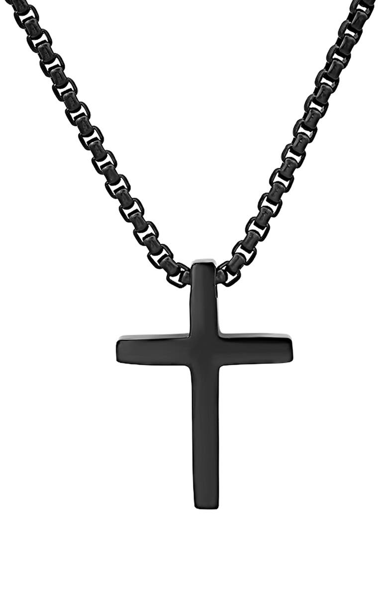 HMY JEWELRY Men's Cross Pendant Necklace, Alternate, color, Black