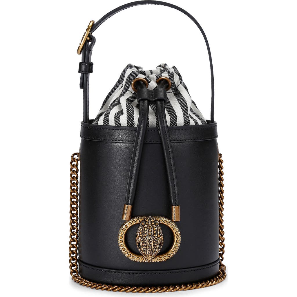 Kurt Geiger London Small Chelsea Leather Round Bucket Bag In Black