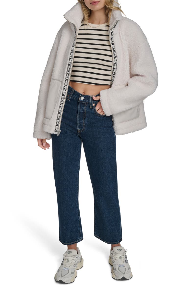 Faux Shearling Full Zip Jacket, Alternate, color, ALMOND