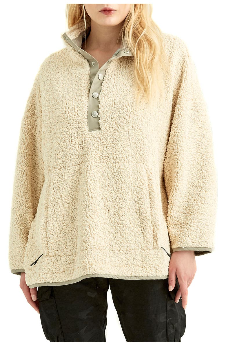 BOUNDLESS NORTH Faux Shearling Quarter Button Pullover, Main, color, 