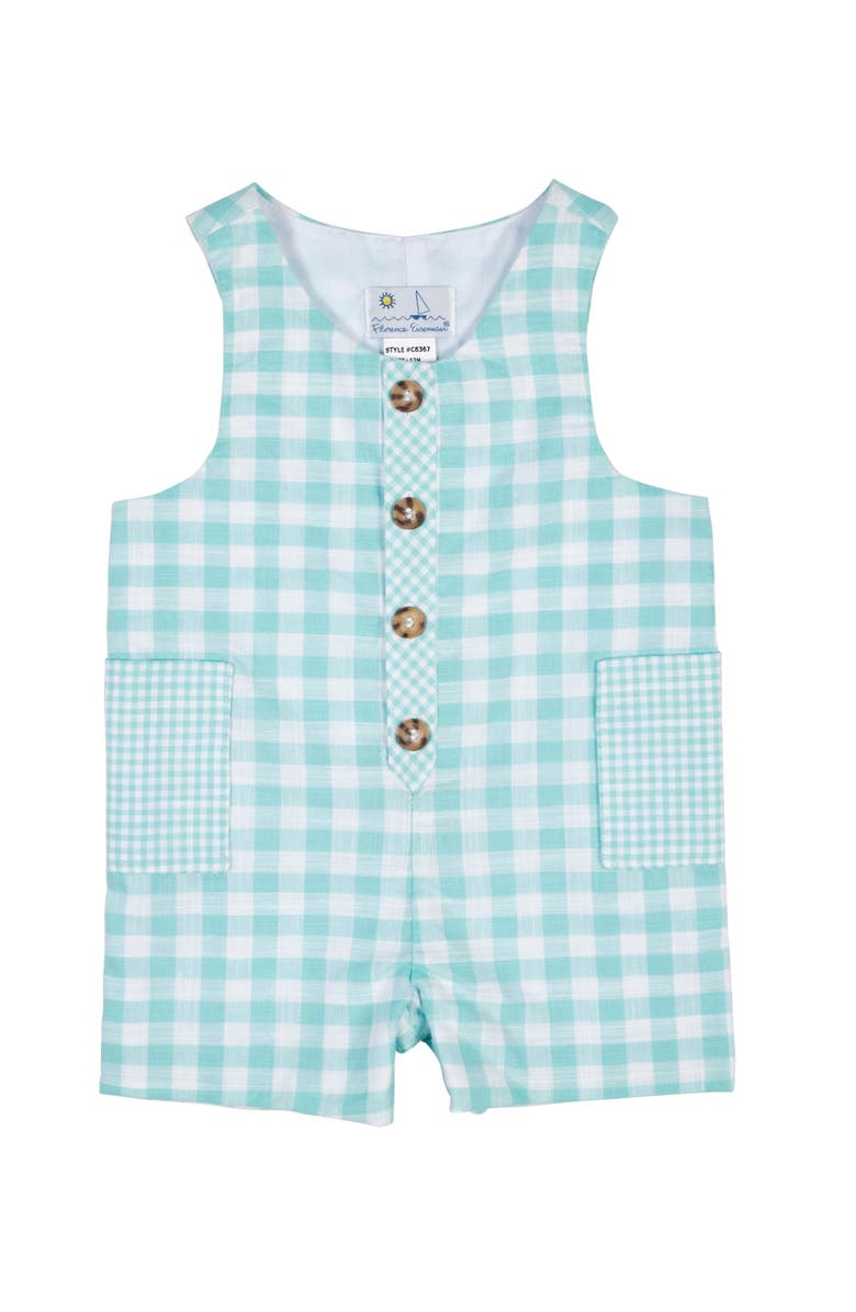 Florence Eiseman Gingham Linen-Look Shortall, Main, color, Jade/White