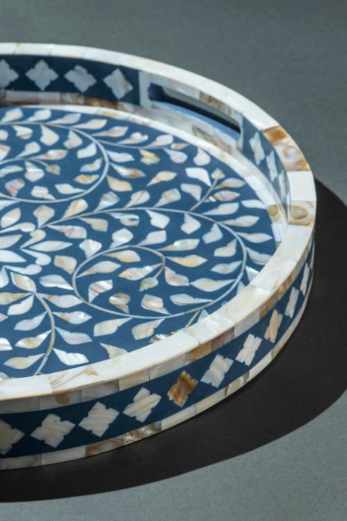 Gauri Kohli Jodhpur Round Tray In Blue