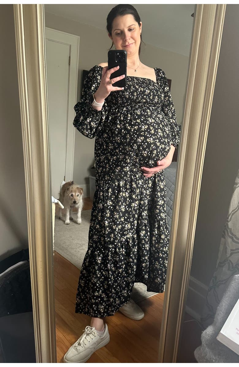 PinkBlush Floral Smocked Long Sleeve Maxi Dress, Alternate, color, Black