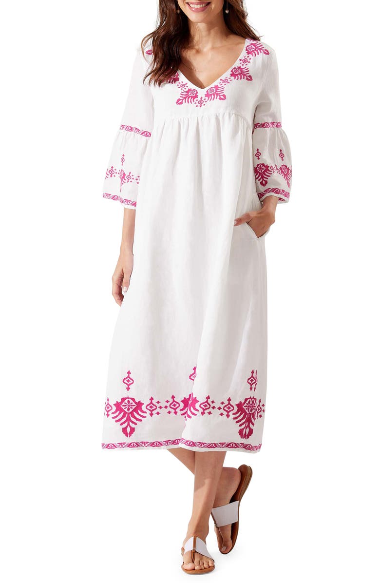 Tommy Bahama St. Lucia Embroidered Bell Sleeve Midi Cover-Up Dress, Main, color, 