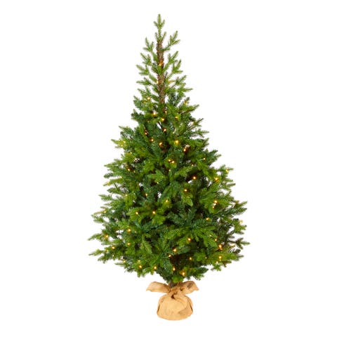 5-ft Fraser Fir Natural Look Artificial Christmas Tree with 190 Clear LED Lights, a Burlap Base and 1217 Bendable Branches