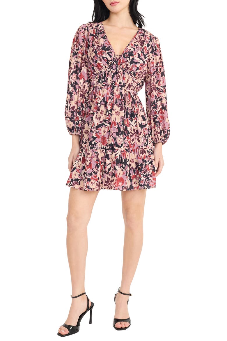 V-Neck Fit & Flare Minidress, Main, color, BLACK/ APRICOT