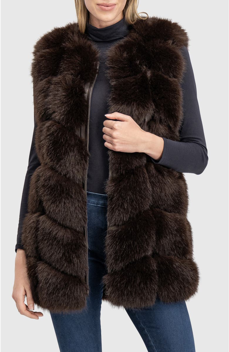 Lyla Grant Fur-Free Fox (Faux Fur) Chevron Vest, Main, color, Brown
