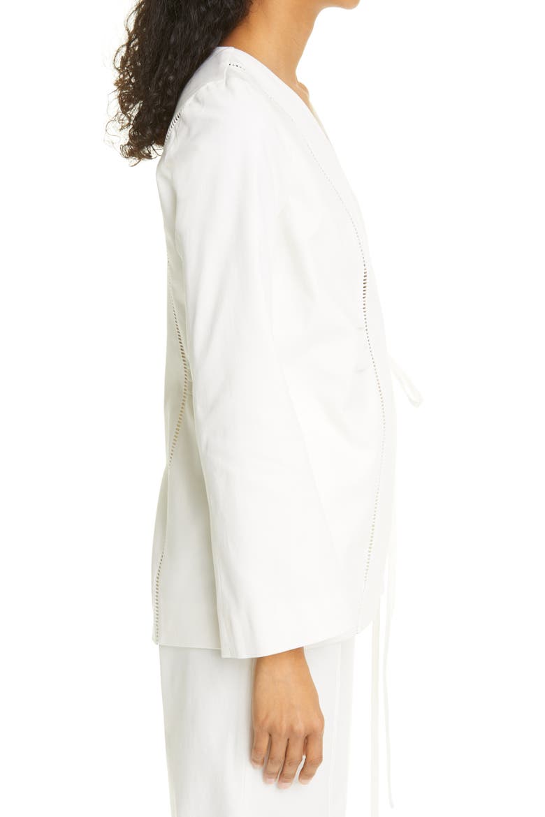 Alta Side Tie Stretch Cotton Twill Jacket, Alternate, color, IVORY