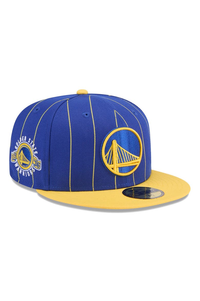 Men's New Era Royal/Gold Golden State Warriors Pinstripe Two-Tone 59FIFTY Fitted Hat, Alternate, color, Royal